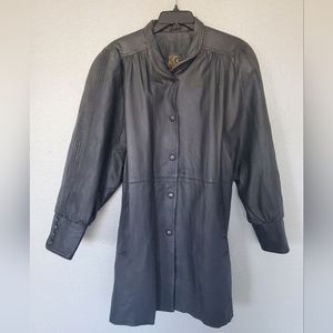 KC Direct Genuinely Leather,  Black  Long Jacket Coat Size Large